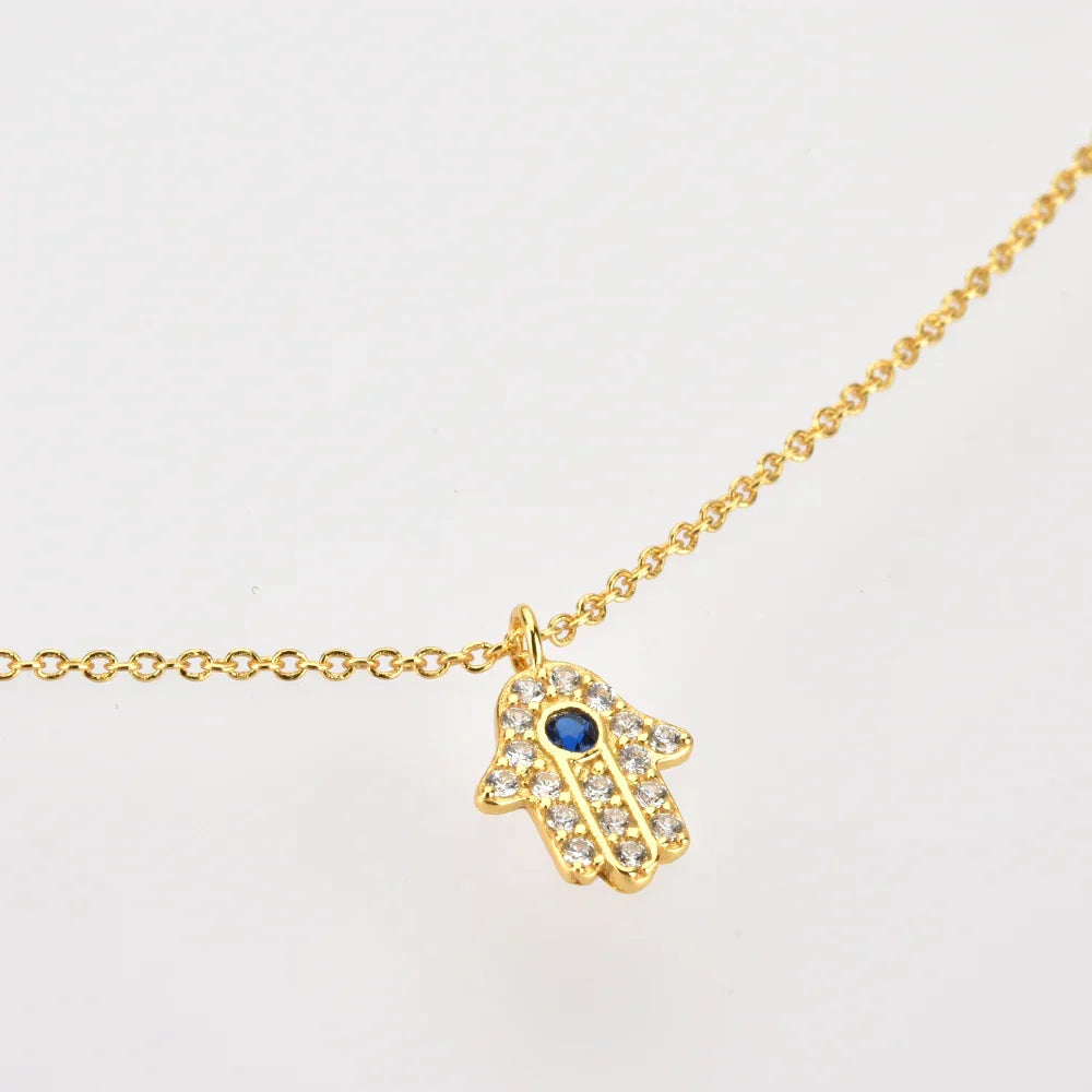 Collier Main de Fatima Hamsa avec Zircon (Plaqué Or)