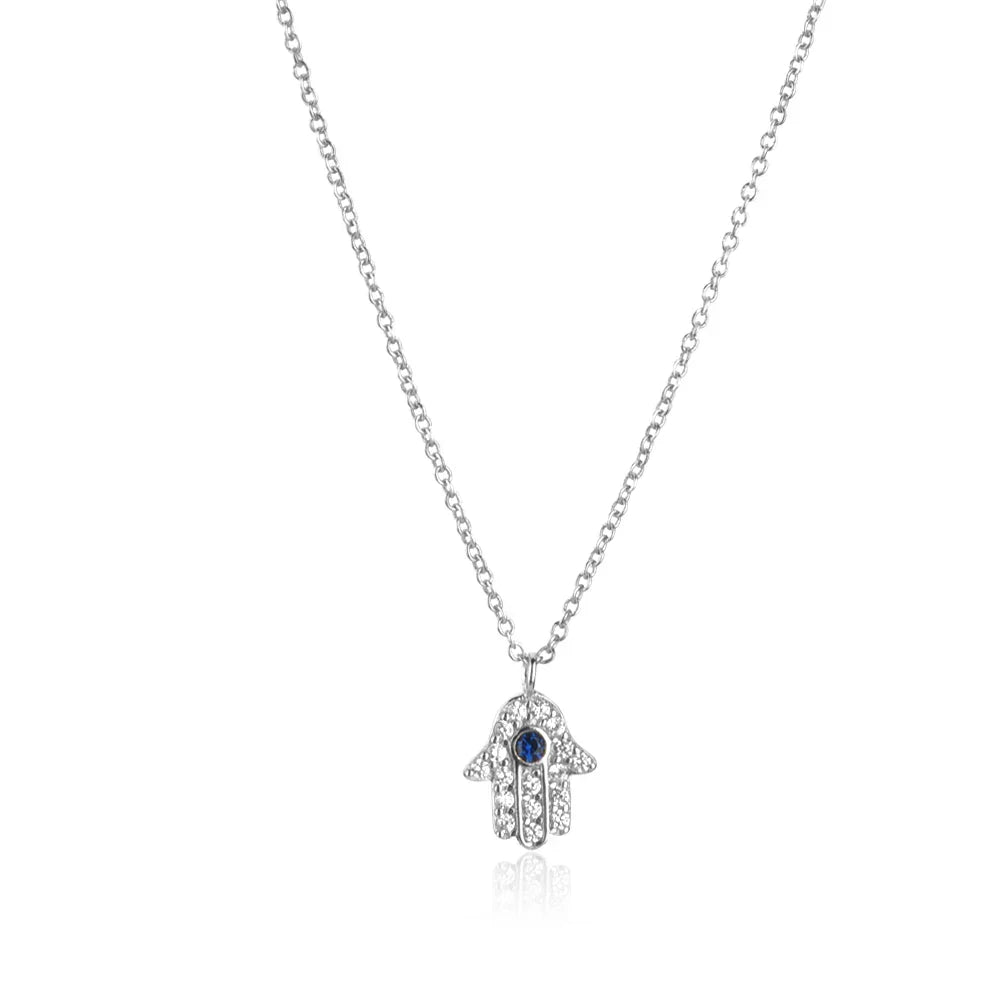 Collier Main de Fatima Hamsa avec Zircon (Plaqué Or)