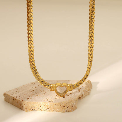 Collier Cœur avec Chaîne à Maillons Épais (Plaqué Or)