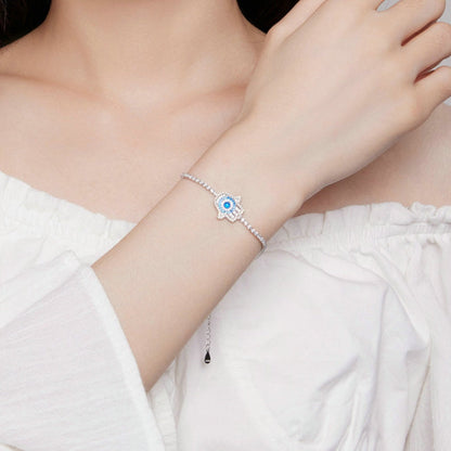 Bracelet Main de Fatima avec Cristaux de Zirconia (Argent 925)
