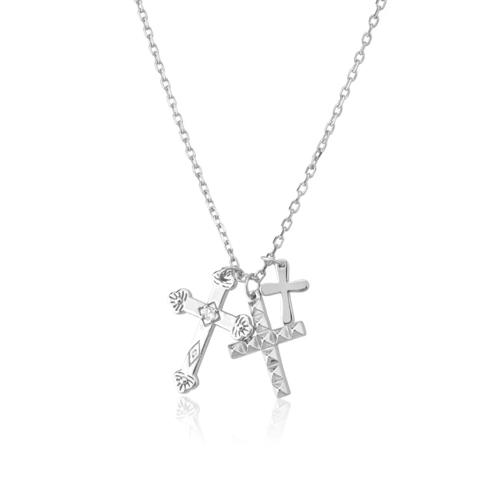 Collier Croix Triple Zirconias (Plaqué Or)
