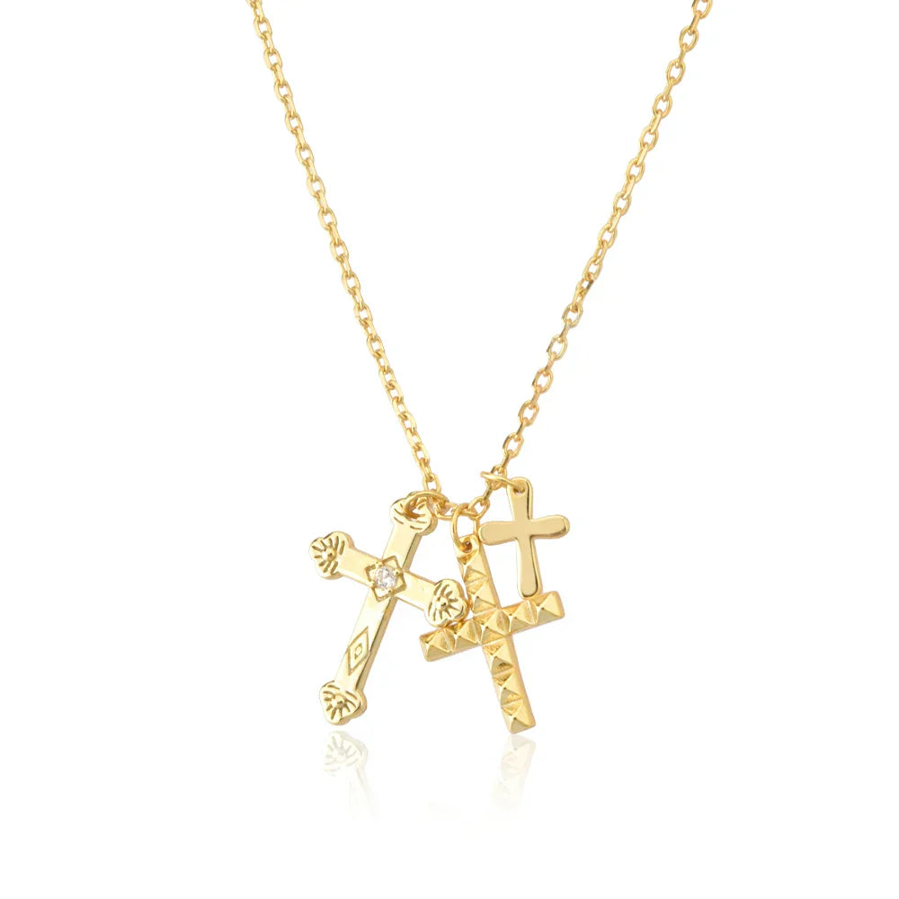 Collier Croix Triple Zirconias (Plaqué Or)
