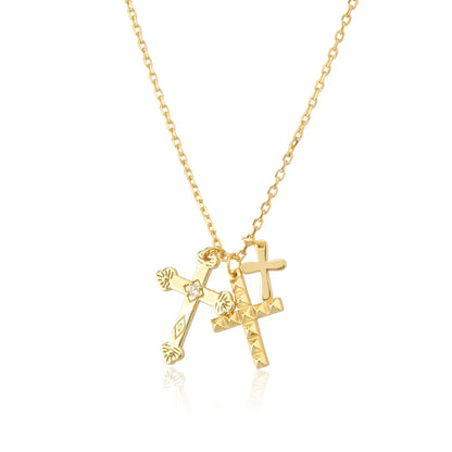Collier Croix Triple Zirconias (Plaqué Or)