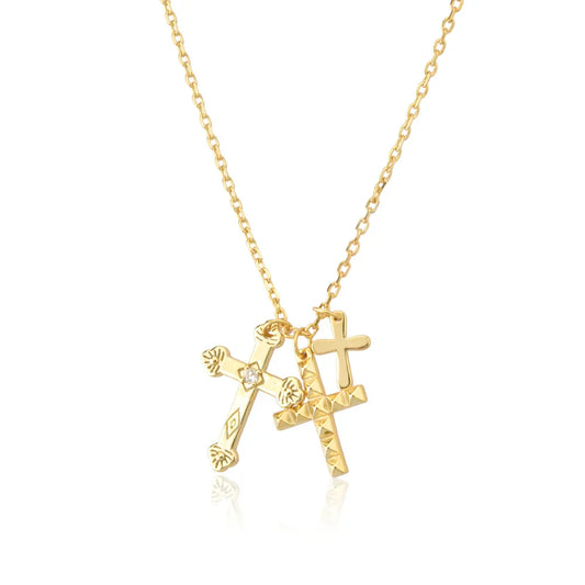 Collier Croix Triple Zirconias (Plaqué Or)