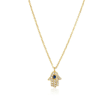 Collier Main de Fatima Hamsa avec Zircon (Plaqué Or)