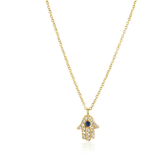 Collier Main de Fatima Hamsa avec Zircon (Plaqué Or)