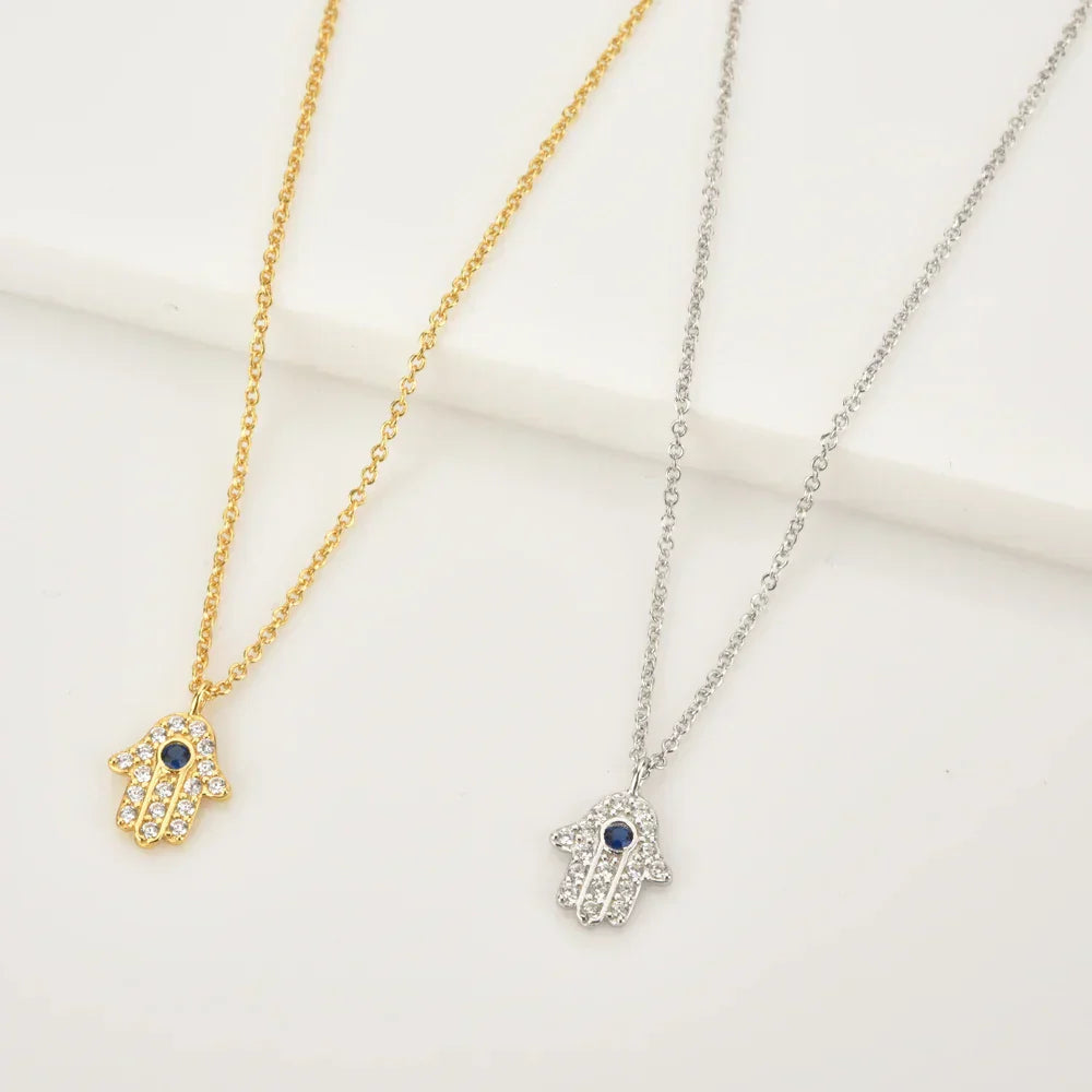 Collier Main de Fatima Hamsa avec Zircon (Plaqué Or)