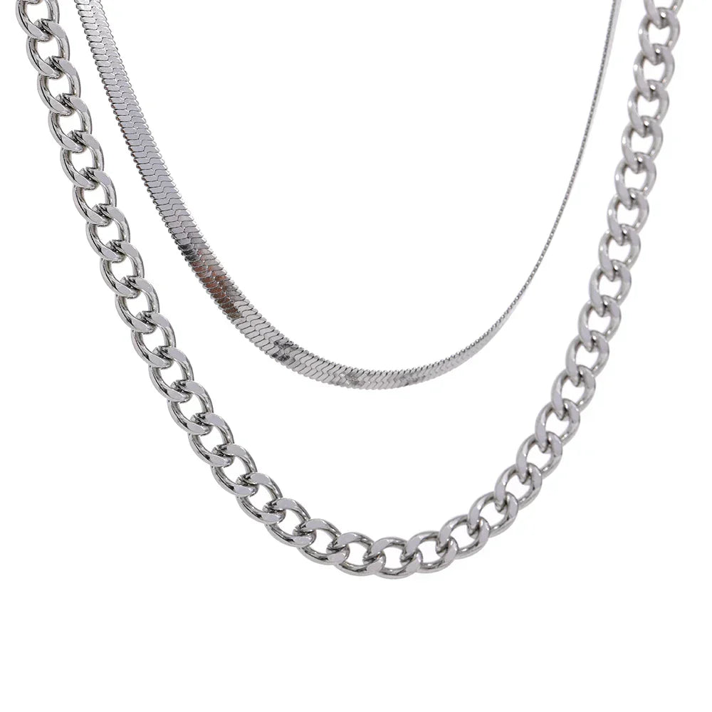 Collier de couches en maille et chaîne (Plaqué Or)