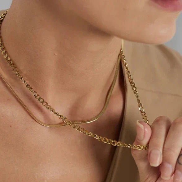 Collier de couches en maille et chaîne (Plaqué Or)