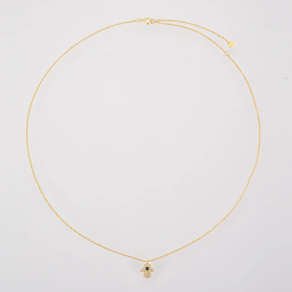 Collier Main de Fatima Hamsa avec Zircon (Plaqué Or)