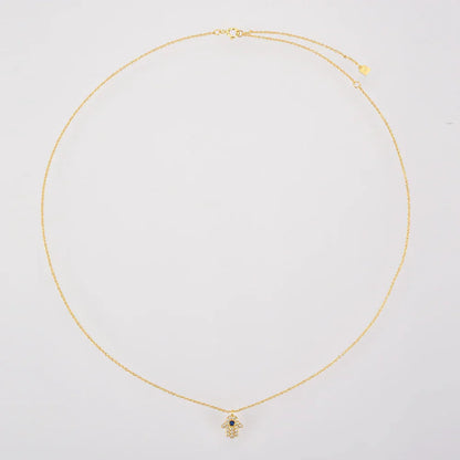 Collier Main de Fatima Hamsa avec Zircon (Plaqué Or)