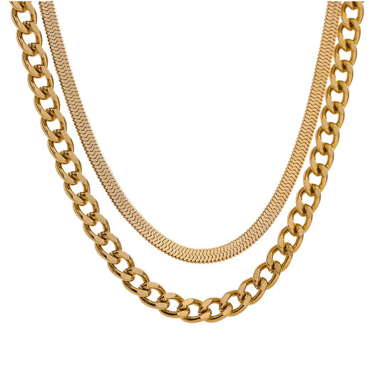 Collier de couches en maille et chaîne (Plaqué Or)