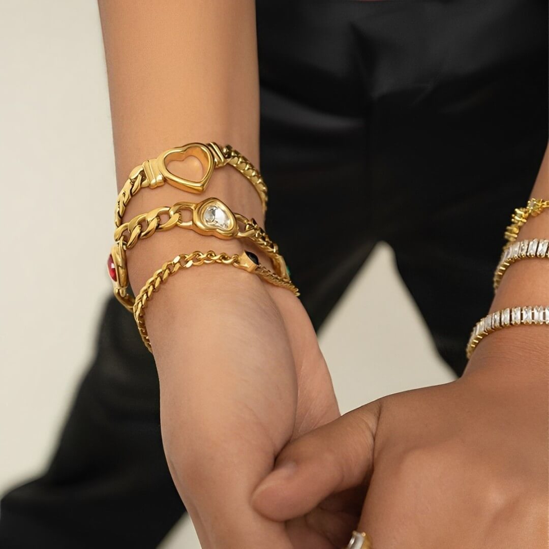 Bracelet Cœur avec Chaîne à Maillons Grands (Plaqué Or)