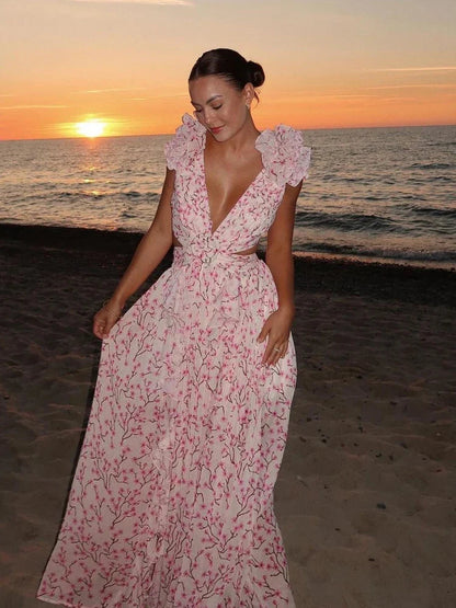 Lexi™ | Robe Longue Maxi à Volants Dos Nu d'Été