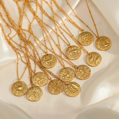 Collier du Zodiaque avec Symboles des Constellations (Plaqué Or)