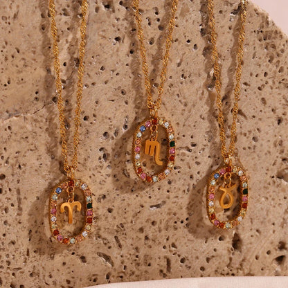 Collier Zodiaque Arc-en-ciel Zirconia (Plaqué Or)