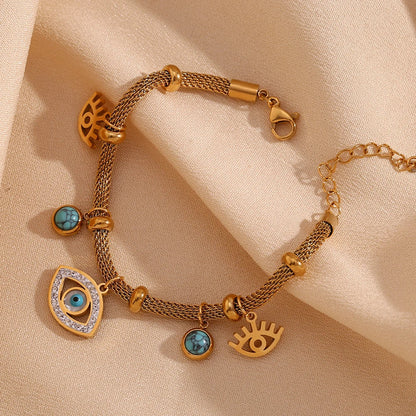 Bracelet Oeil Turc avec Perle Turquoise (Plaqué Or)