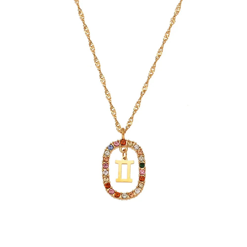 Collier Zodiaque Arc-en-ciel Zirconia (Plaqué Or)