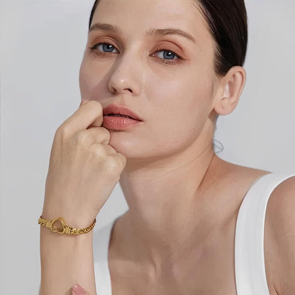 Bracelet Cœur avec Chaîne à Maillons Grands (Plaqué Or)