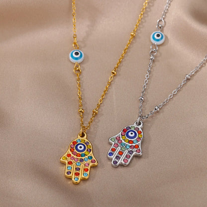 Collier main de Fatma Hamsa avec zirconium