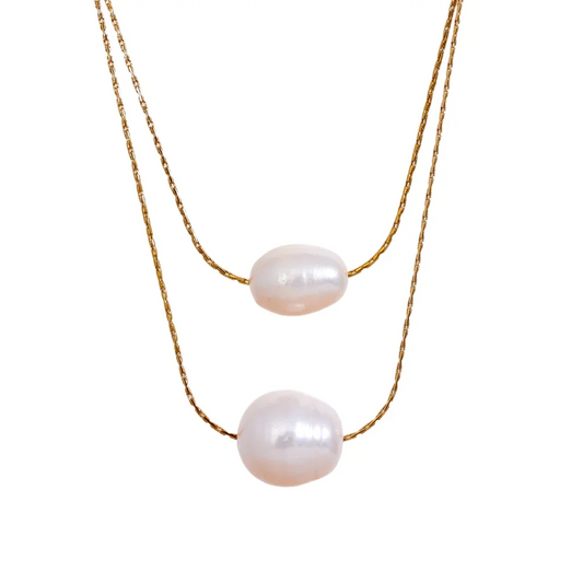 Collier Perle Deux Couches (Plaqué Or)