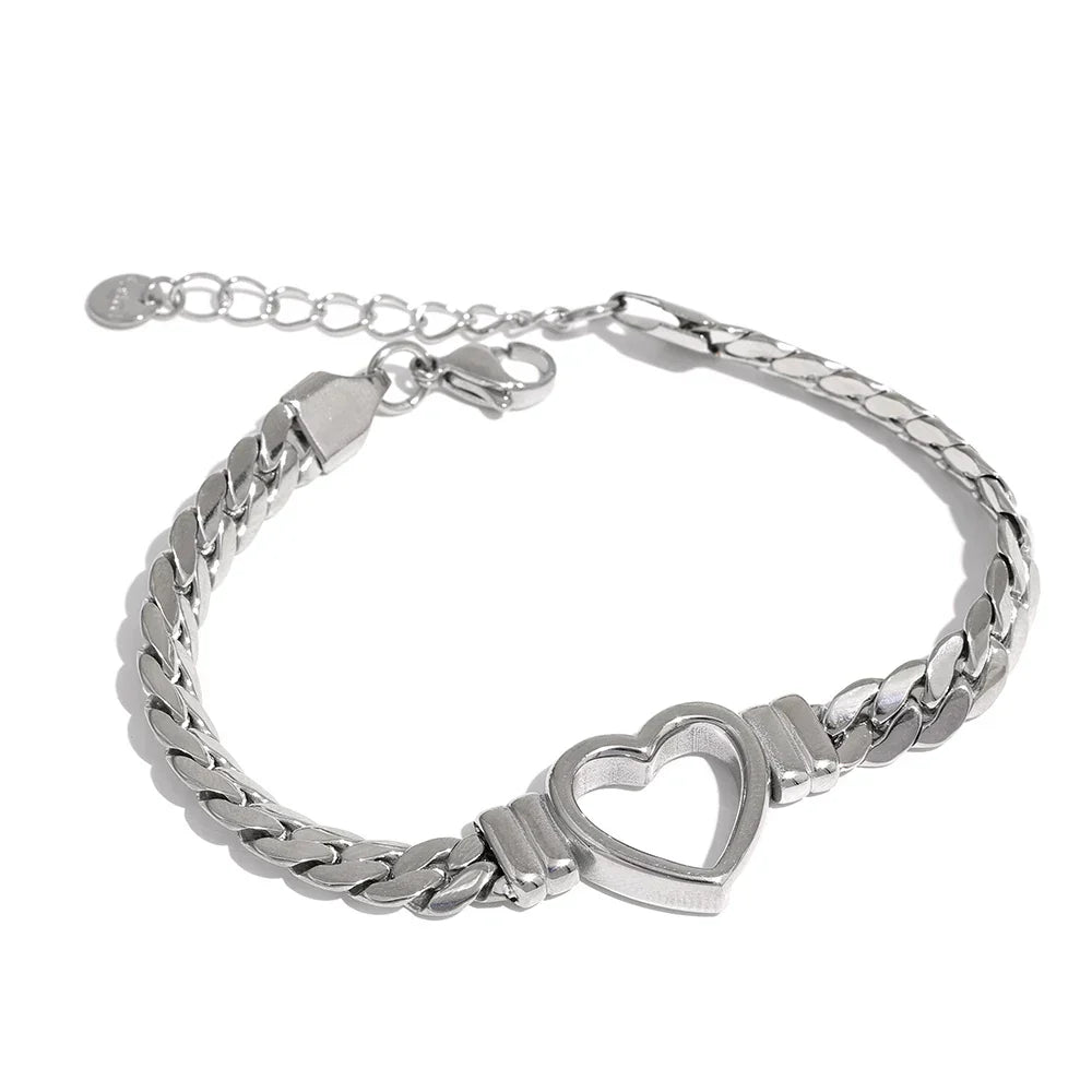 Bracelet Cœur avec Chaîne à Maillons Grands (Plaqué Or)
