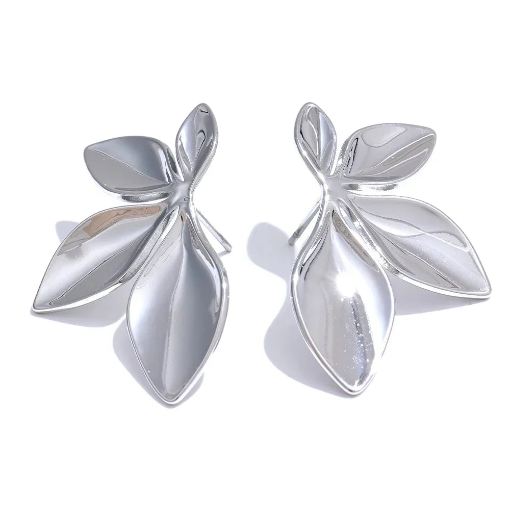 Boucles d'Oreilles Nature avec Forme de Feuille (Plaqué Or)