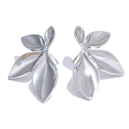 Boucles d'Oreilles Nature avec Forme de Feuille (Plaqué Or)