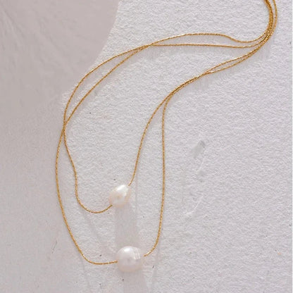 Collier Perle Deux Couches (Plaqué Or)