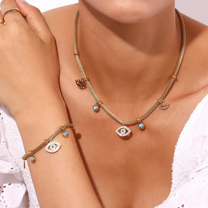 Bracelet Oeil Turc avec Perle Turquoise (Plaqué Or)