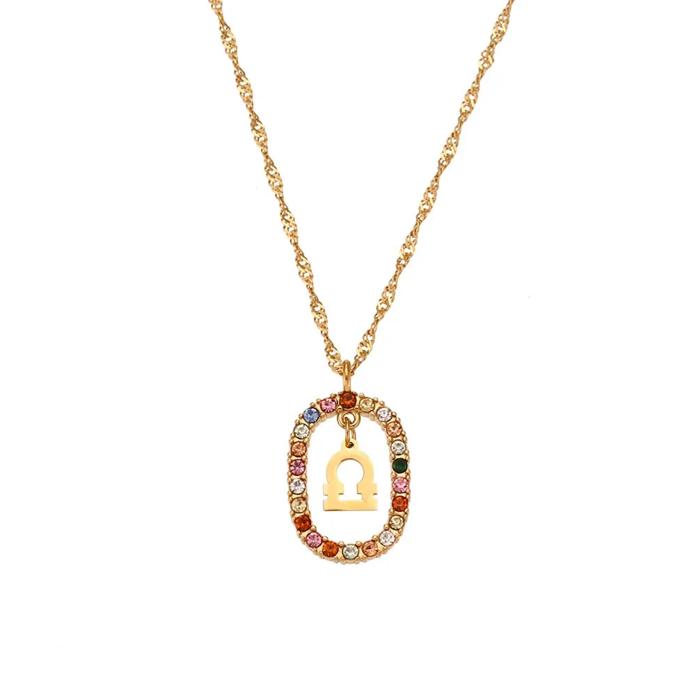 Collier Zodiaque Arc-en-ciel Zirconia (Plaqué Or)