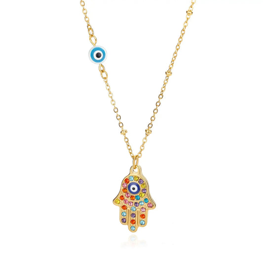 Collier main de Fatma Hamsa avec zirconium