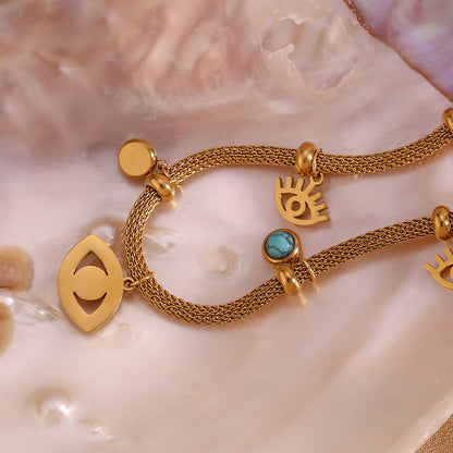 Bracelet Oeil Turc avec Perle Turquoise (Plaqué Or)
