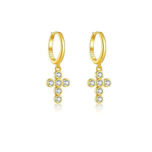 Boucles d'oreilles Aro Crucifix Zirconia (Plaqué Or)