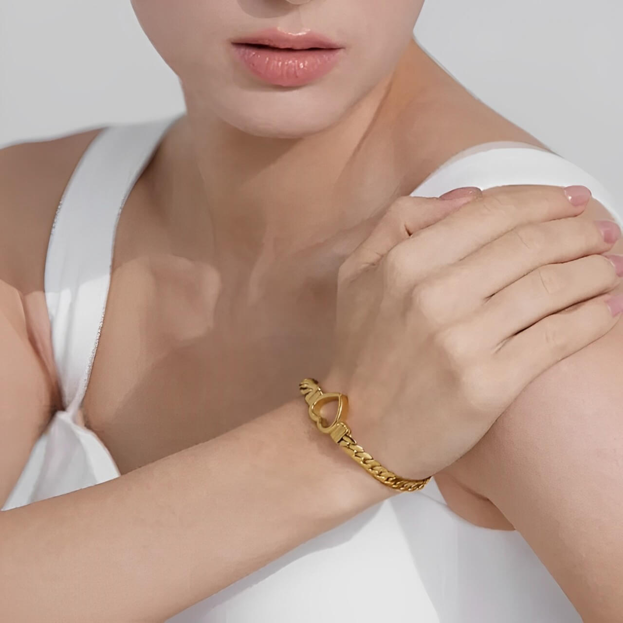 Bracelet Cœur avec Chaîne à Maillons Grands (Plaqué Or)