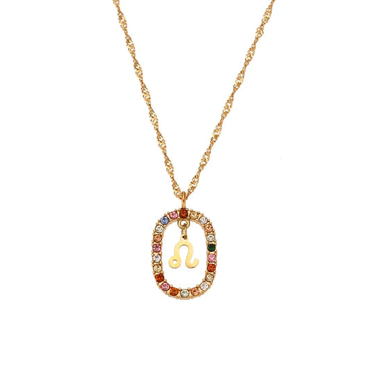 Collier Zodiaque Arc-en-ciel Zirconia (Plaqué Or)