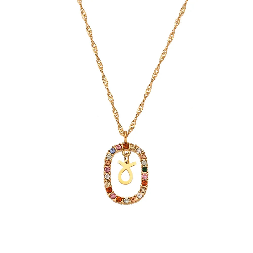 Collier Zodiaque Arc-en-ciel Zirconia (Plaqué Or)