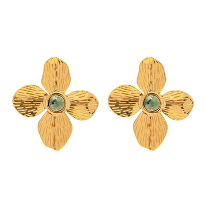 Boucles d'oreilles Fleur d'Émeraude (Plaquées Or)