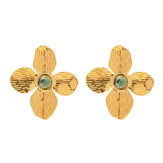 Boucles d'oreilles Fleur d'Émeraude (Plaquées Or)