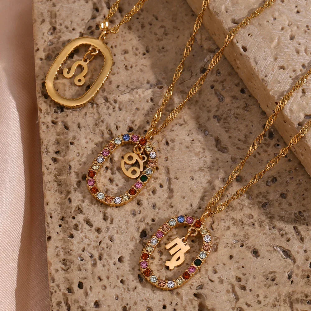 Collier Zodiaque Arc-en-ciel Zirconia (Plaqué Or)