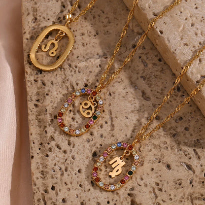 Collier Zodiaque Arc-en-ciel Zirconia (Plaqué Or)