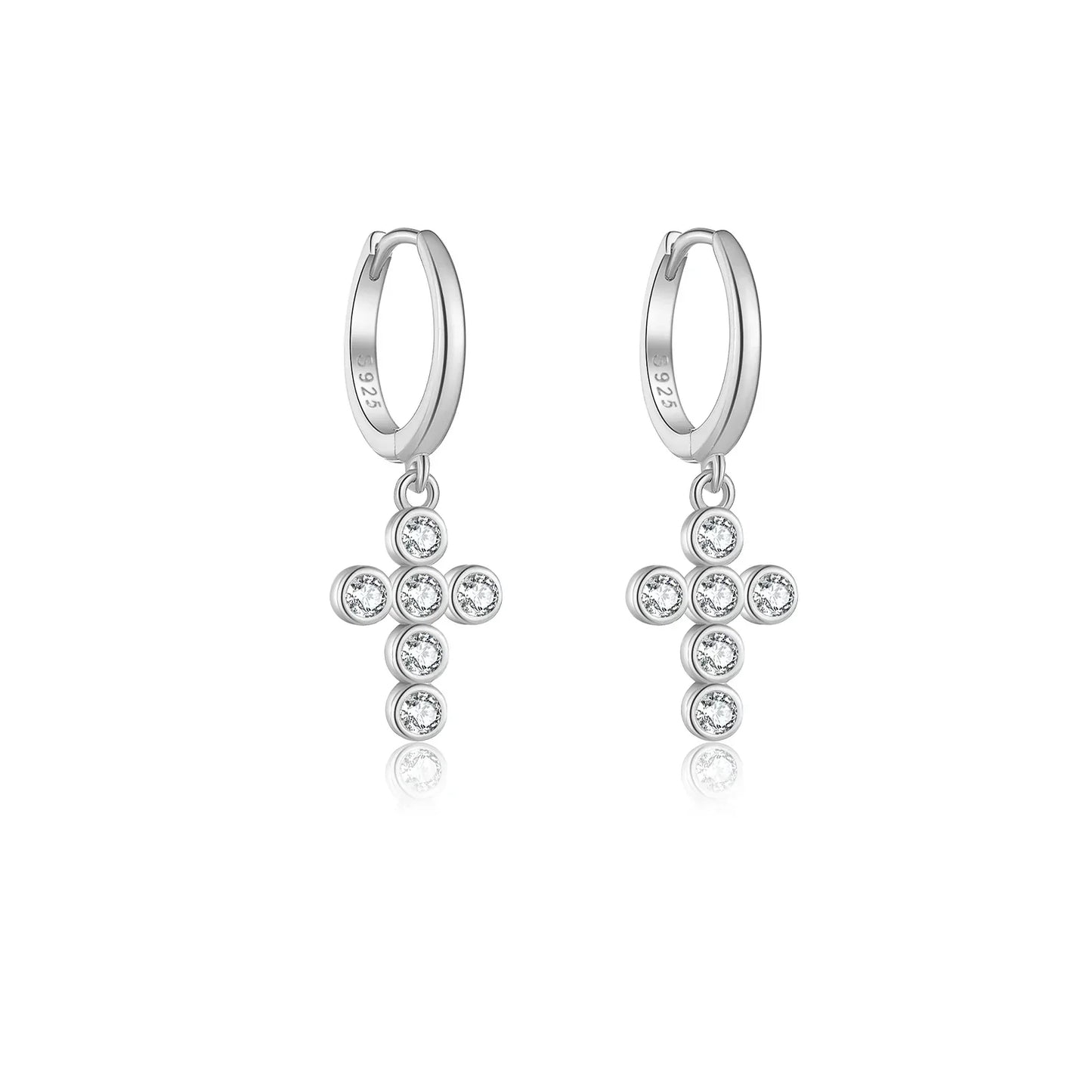 Boucles d'oreilles Aro Crucifix Zirconia (Plaqué Or)