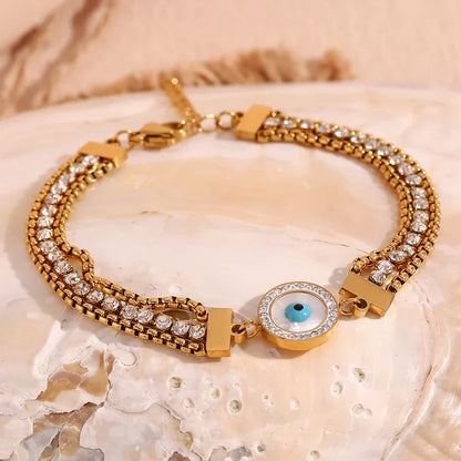 Bracelet Œil Turc Chaîne Triple Zircon (Plaqué Or 18 carats)