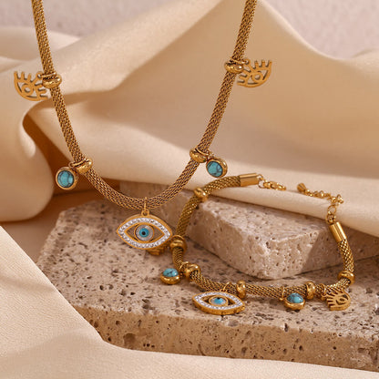 Bracelet Oeil Turc avec Perle Turquoise (Plaqué Or)