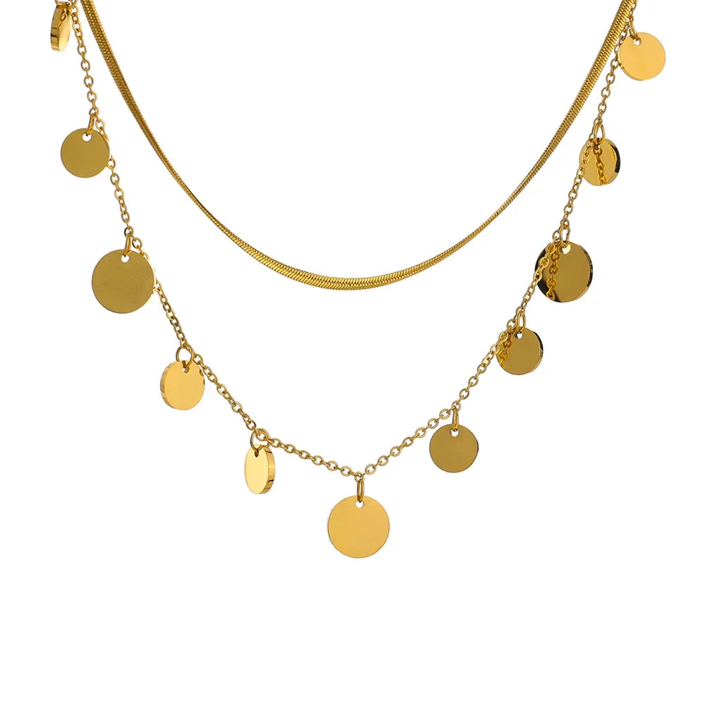 Mélange de Collier de Couches avec Médailles et Maille (Plaqué Or)