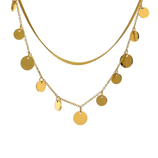 Mélange de Collier de Couches avec Médailles et Maille (Plaqué Or)