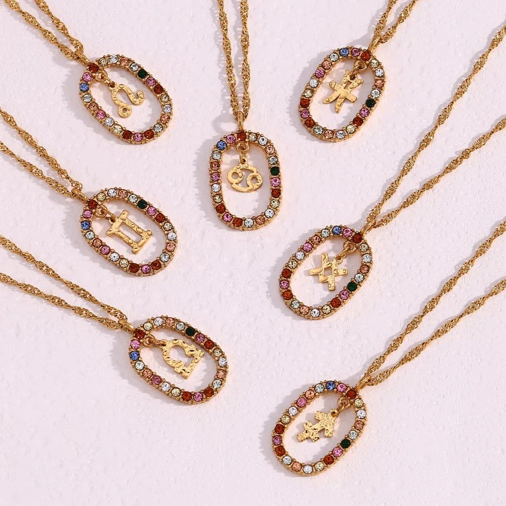 Collier Zodiaque Arc-en-ciel Zirconia (Plaqué Or)