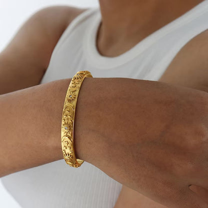 Bracelet Céleste Soleil et Lune avec Cristaux de Zirconium (Plaqué Or)