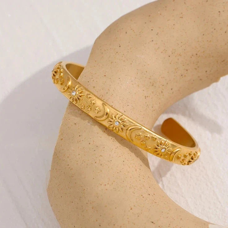 Bracelet Céleste Soleil et Lune avec Cristaux de Zirconium (Plaqué Or)