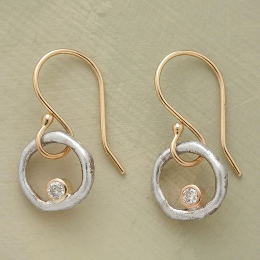 Boucles d'oreilles vintage en or et argent zirconium